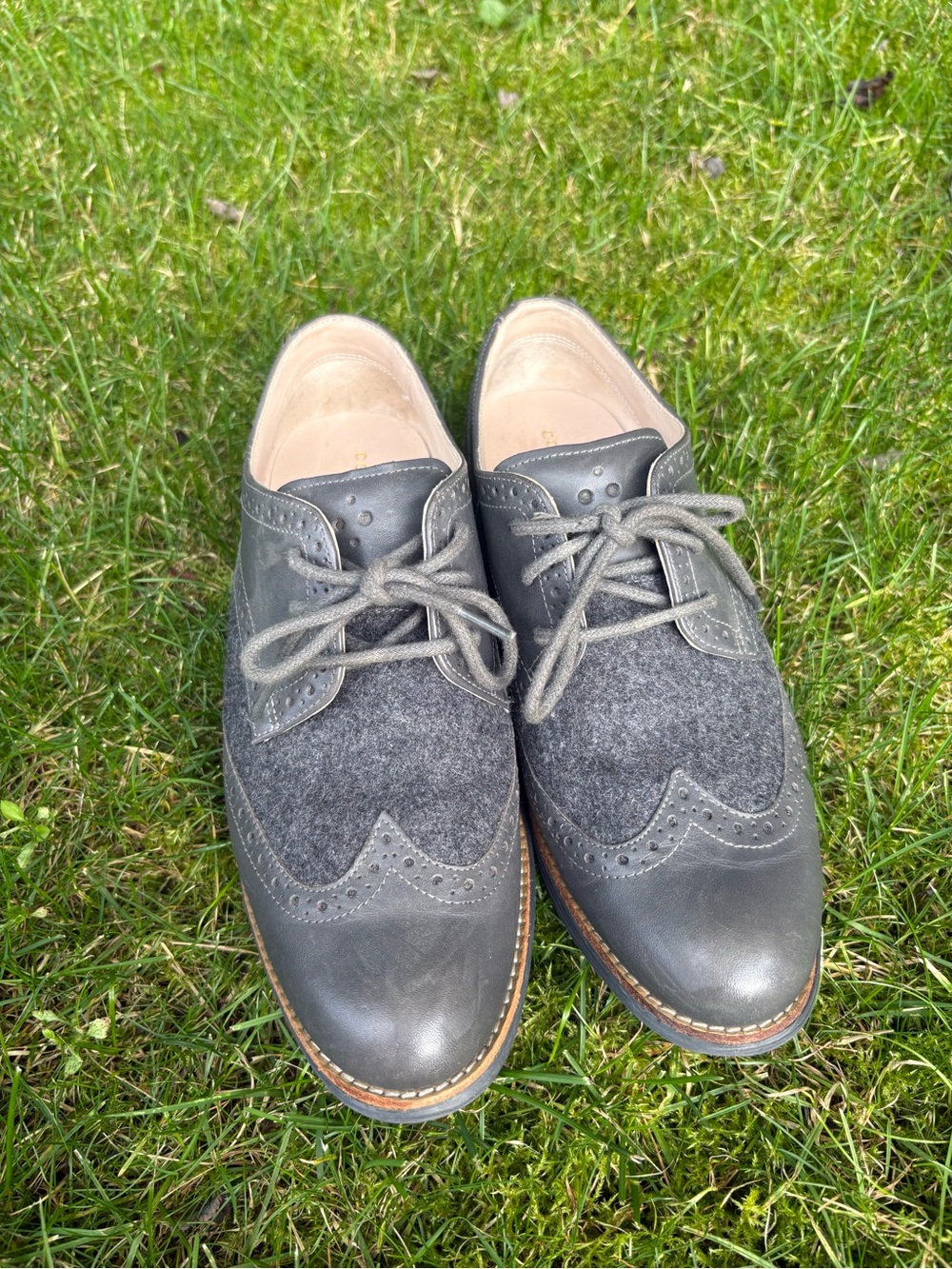 Cole Haan Gray Wingtip Wool & Leather Oxfords